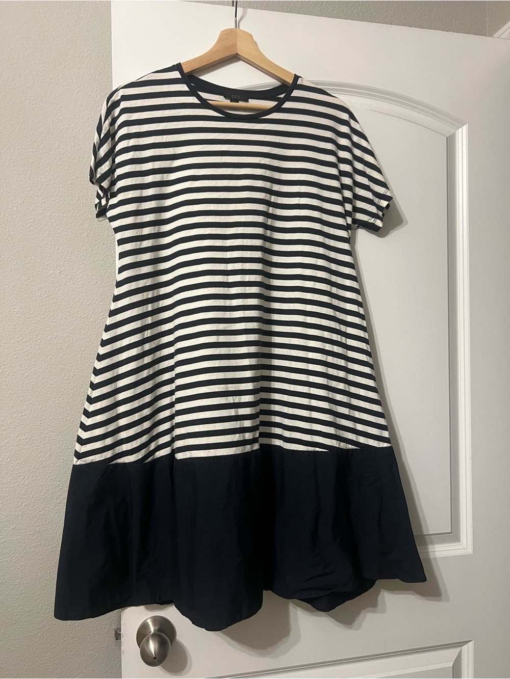 COS Navy & White Striped Contrast Short Sleeve Dress